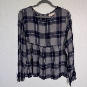 Bella Dahl Top Womens Large Plaid Peplum Flowy Button Back Soft Rayon Boho L